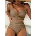 thumbnail image 6 of Eytino Womens Bathing Suit High Waisted Bikini Sets Tummy Control Swimsuits V Neck Cutout Swim Suits Textured Ruched Two Piece Bathing Suit Swimwear Brown S-2XL, 6 of 12