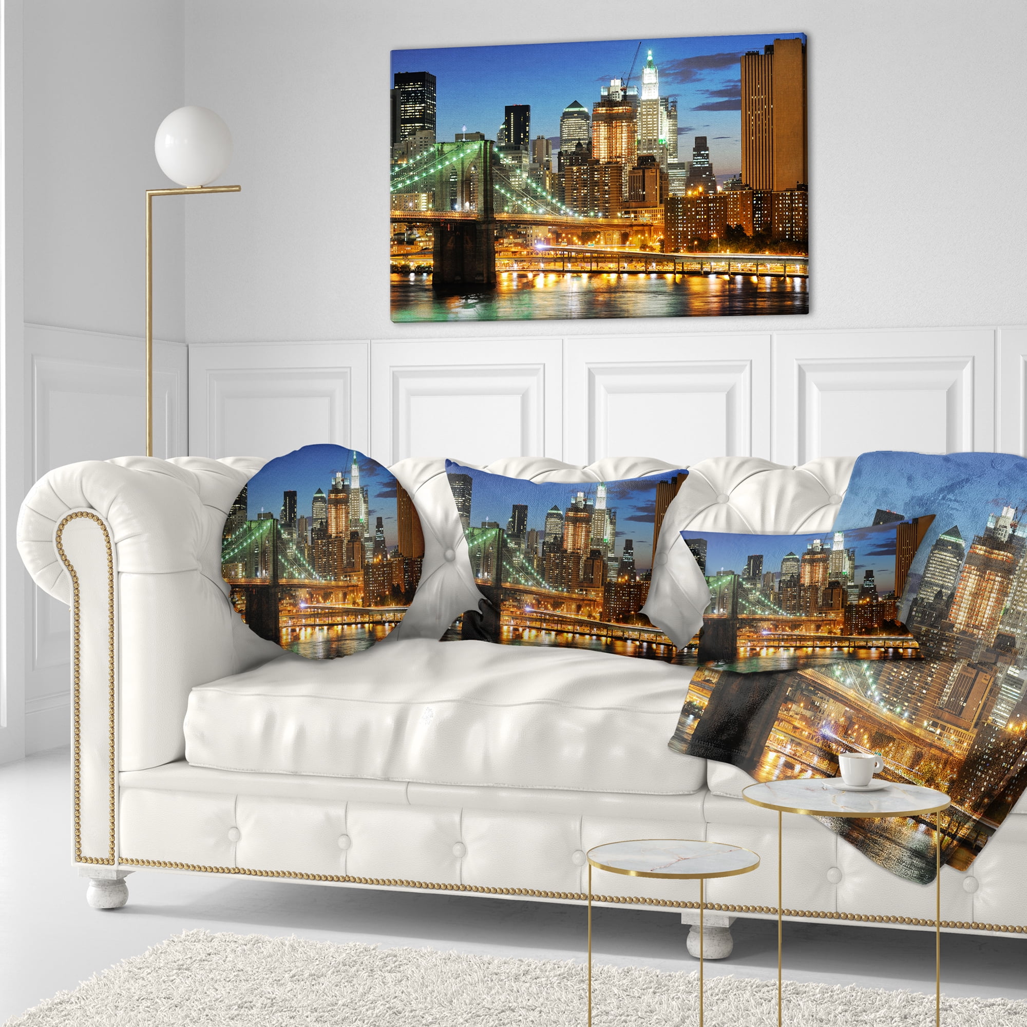 Designart Big Apple after Sunset - Cityscape Photo Throw Pillow - 12x20