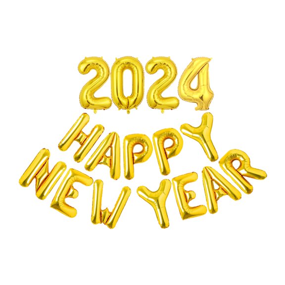 Matsuzay Globo metálico de Feliz Año Nuevo para colgar en la pared para decorar el hogar, lámina para exteriores no tóxica 2024 para Kits de decoración para fiestas Oro