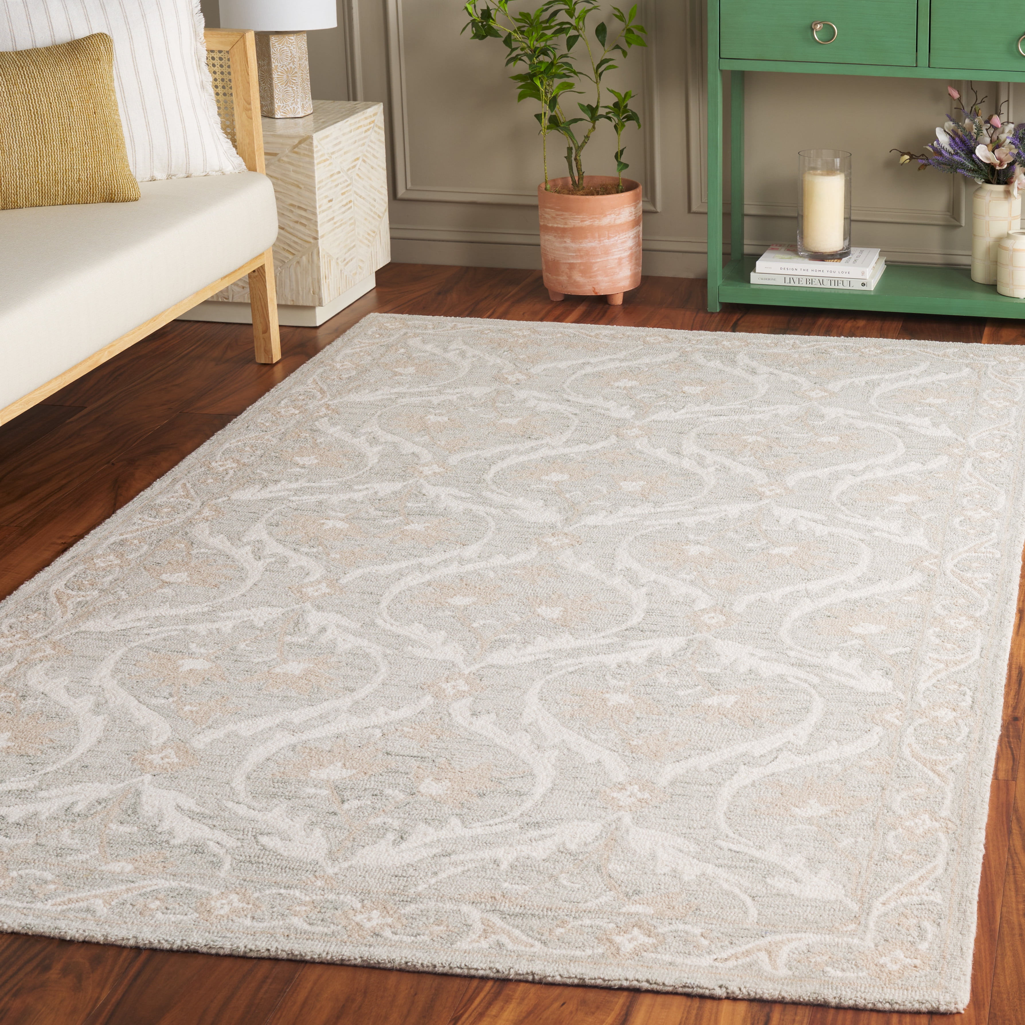 SAFAVIEH Blossom Donella Floral Area Rug, Light Gray/Ivory, 6' x 9'
