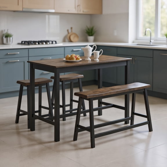 GVN 4 pcs Solid Wood Counter Height Dining Table Set-Gray