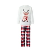 Pudcoco Family Matching Christmas Pajamas Outfits, Long Sleeve Elk Printed Tops + Elastic Plaid Pants Sets