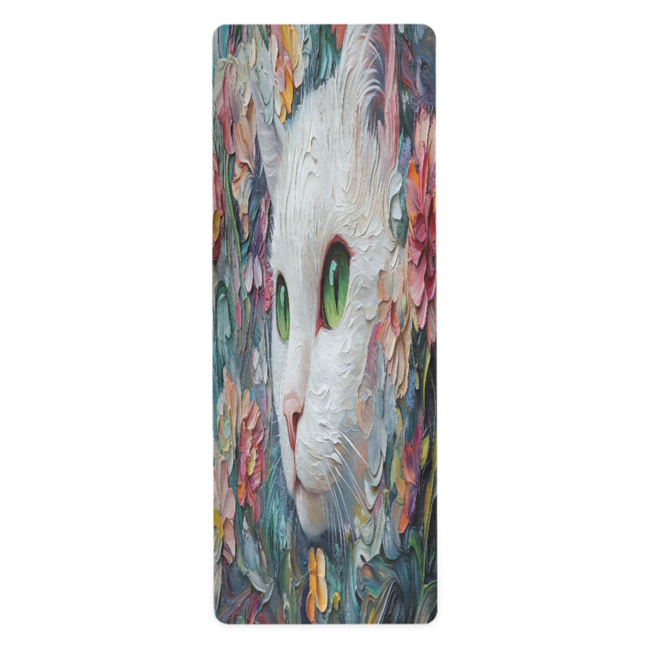 BZSMCE Yoga Mat Women Cat with Colorful Flowers Painting Fitness Mat