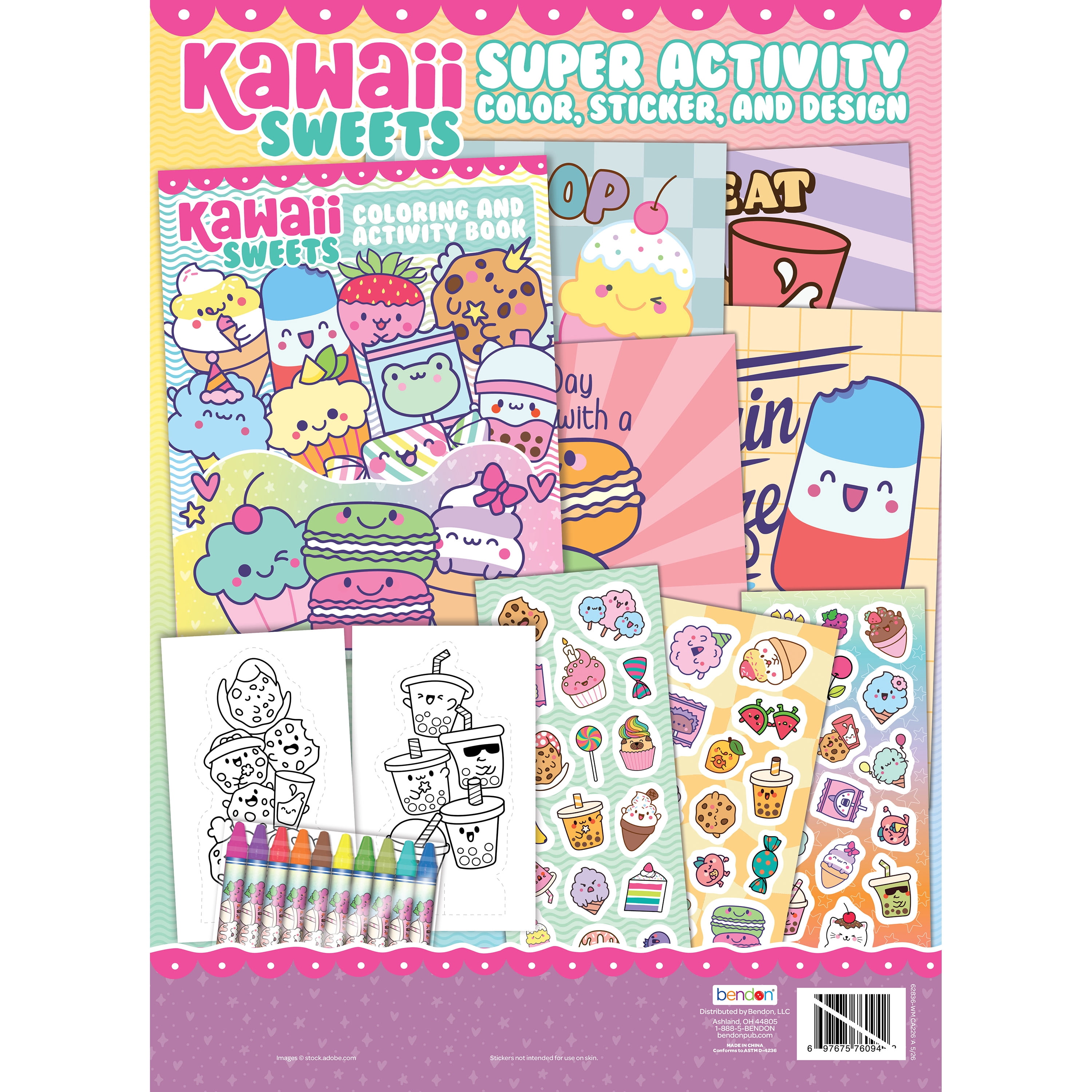 Bendon Sweet Treats Trendy Gift Set with a Coloring Book, Posters, Stickers, Crayons, & Punch-Out Characters