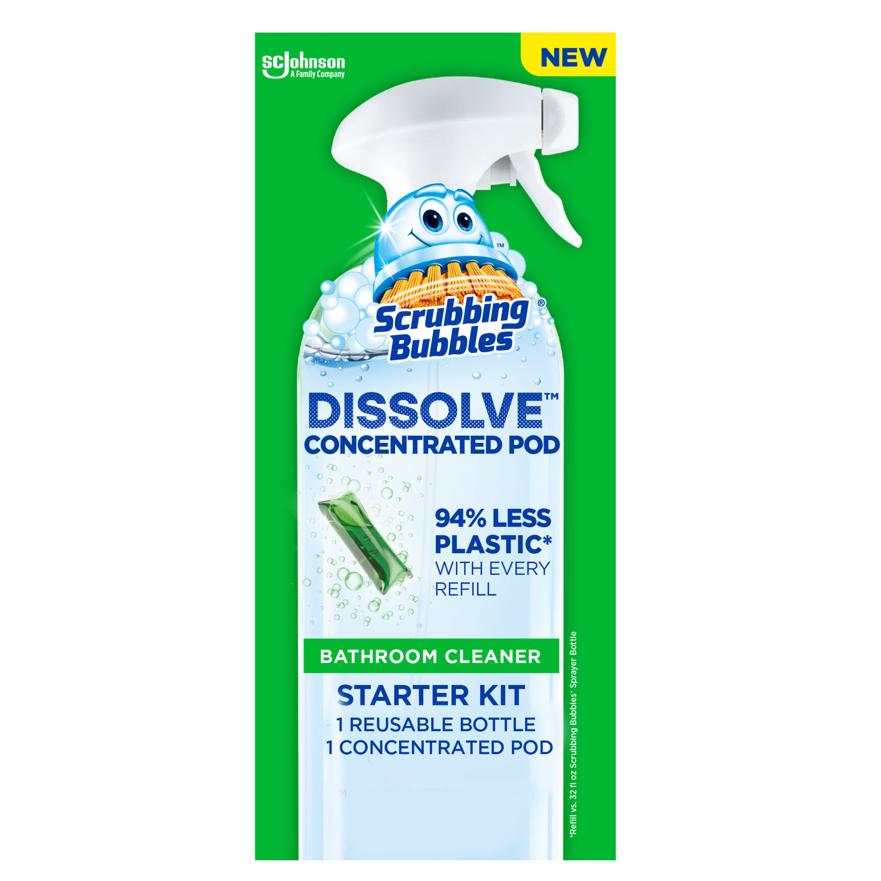 Scrubbing Bubbles® Dissolve™ Concentrated Pod Bathroom Cleaner, Starter Kit, 1 Reusable Bottle, 1 Concentrated Dissolvable Pod