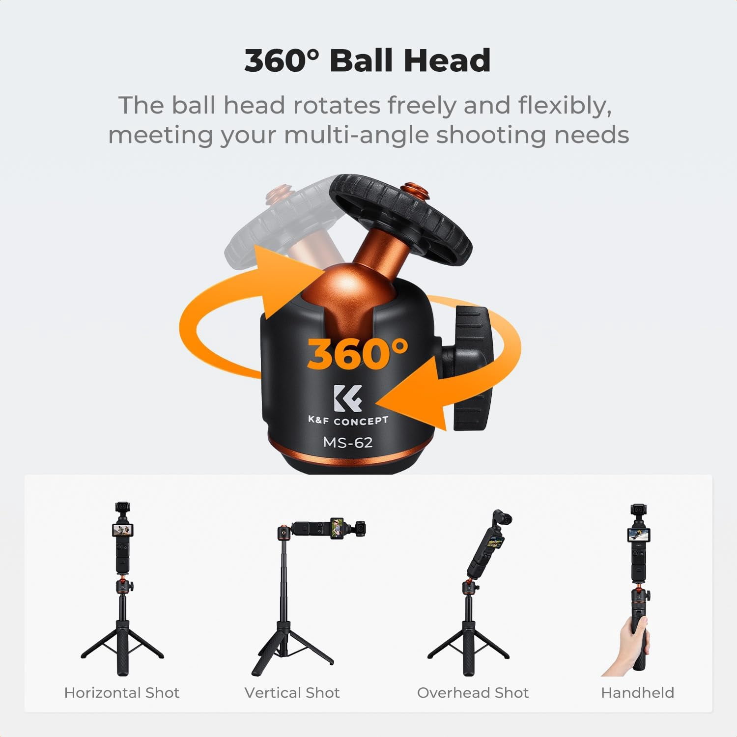 RGHJAR-25.6'' Mini Selfie Stick Tripod Stand, 5 Levels 360° Ball Head Pocket Tripod with Cold Shoe, Small Tripod Compatible with DJI Osmo Pocket 4/3 Action 5 Pro GoPro Hero13 Smartphone.