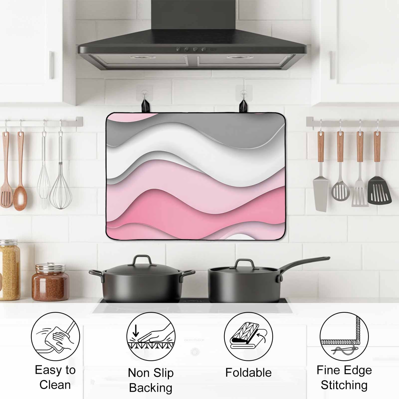 Pink Gray Ombre Stove Top Cover for Electric Stove, Heat-proof & Non Slip Glass Top Stove Cover Protector, Geometric Modern Abstract Moire Art Kitchen Flat Cooktop Rubber Mat 24x21 Inches