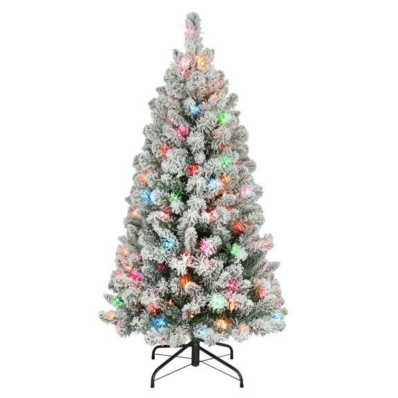 4.5 ft Pre-lit Flocked Virginia Pine Tree 316 Tips 200 UL Multi color Incandescent Lights