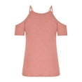 thumbnail image 7 of Women's Summer Short Sleeves Tops Cold Shoulder V Neck Shirts Polyester Casual Hollow-out Strappy Plain Tees (Large, Pink), 7 of 7