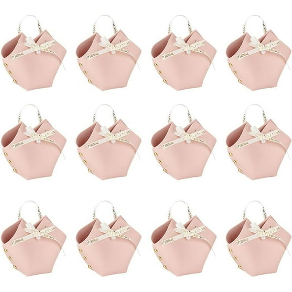 12 Pack Leather Bowknot Gift Boxes with Ribbon 2.7x2.1x5.1 inch Pink Heart Shape PU Leather Mini Handbag Candy Gift Box Reusable Party Favor Boxes for Wedding Birthday Valentines's Day Pink