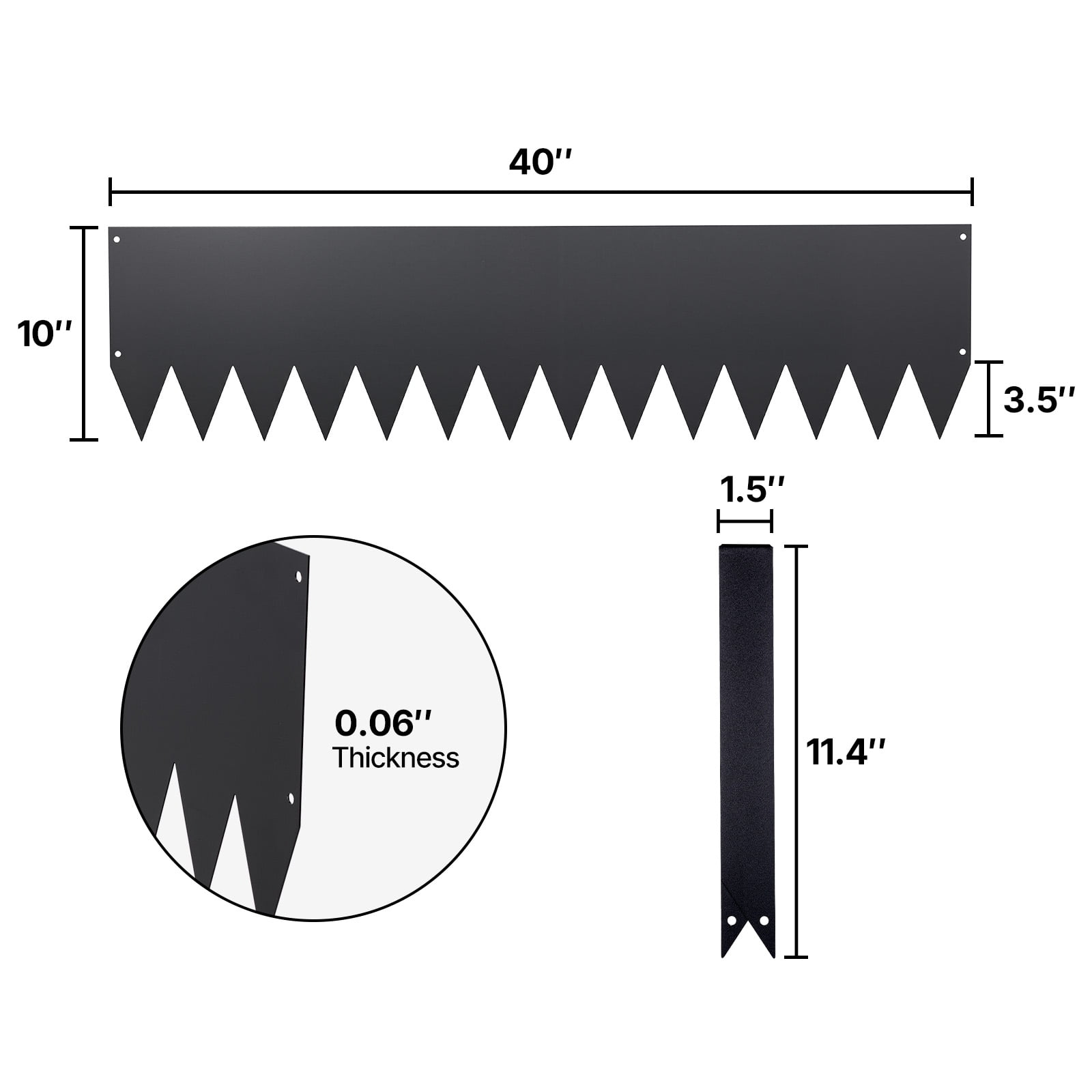 KFFKFF Galvanized Steel Landscape Edging, Set of 6, 40 x 10 Inch Metal Borders for Gardens and Pathways, Includes 8 Mounting Clips, Durable Metal Edging for Flower Beds and Yard Design, Black