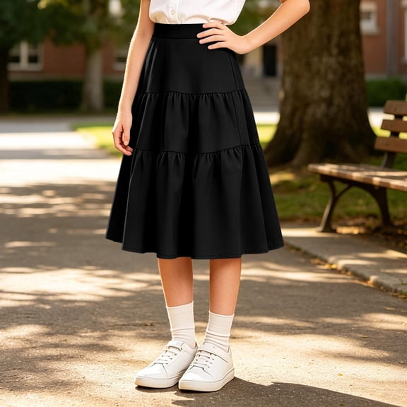 Girls' School Entrance Season Half Skirt Cake Skirt Half Skirt And Versatile A Line Skirt Skirt Short Skirt Children's Puffy Skirt(Black,150/10Y)