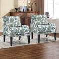 thumbnail image 2 of Bonzy Home Modern Floral Print Accent Chair with Arms and Wooden Legs, 2-Pack Mid‑Century High‑Back Wing Chair with Padded Armrests & Cushioned Seat for Living Room, Blue Green Floral, 2 of 8