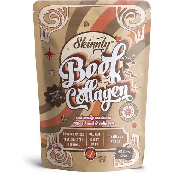 Collagen Peptides Powder Unflavored- Skinnly, Grass-Fed Bovine Hydrolized Collagen for Skin, Joints & Liver Support, Easy Mix 8 oz