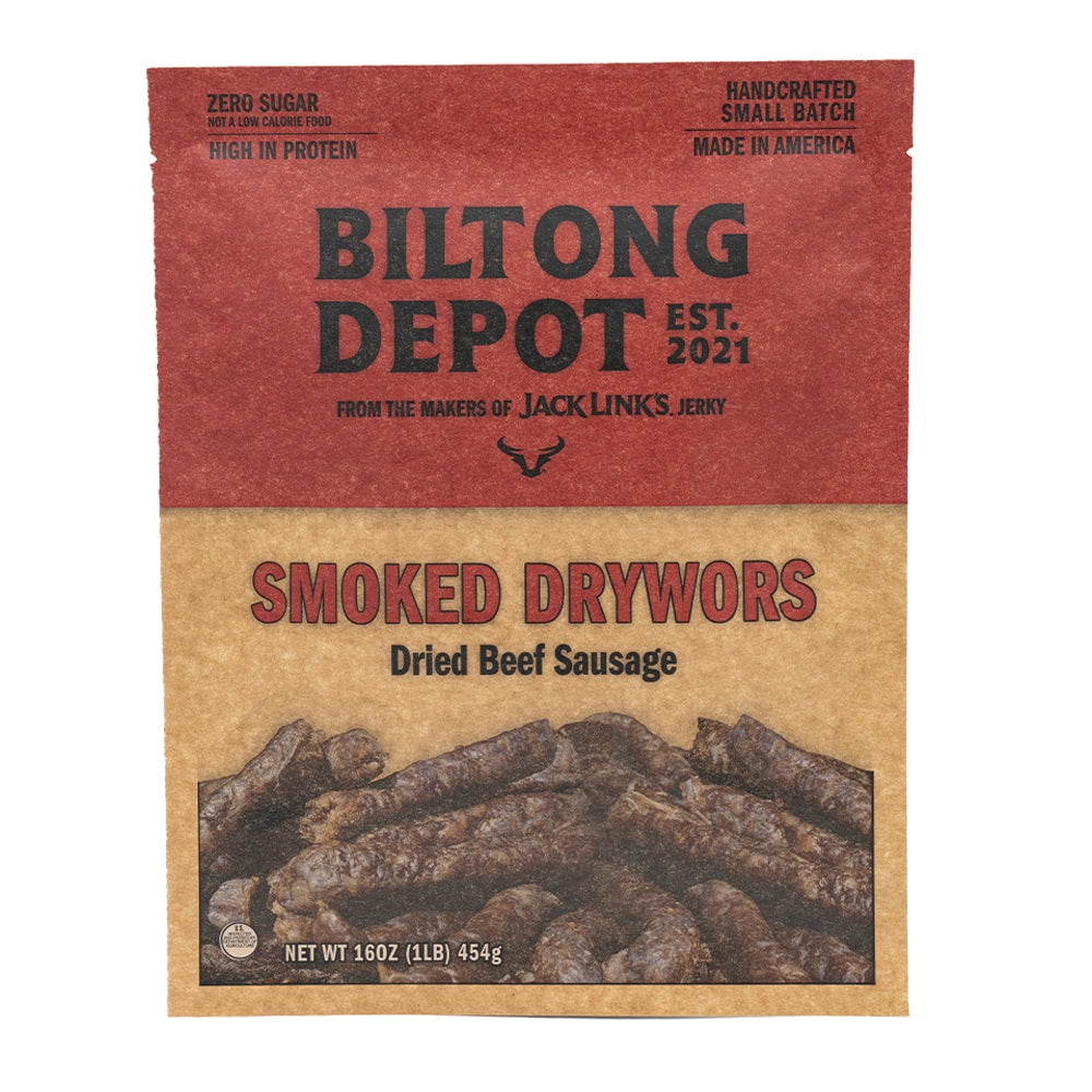 Biltong Depot Smoked Drywors (1 pound): High Protein Snack, No Sugar, Natural Dried Beef Sausage Stick
