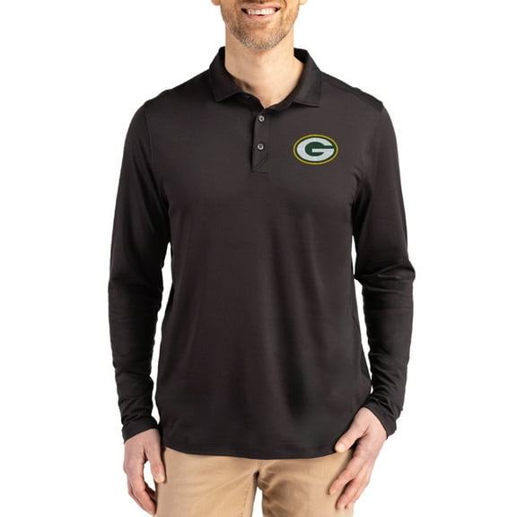 Men's Cutter & Buck Black Green Bay Packers Coastline Epic Comfort Eco Recycled Polo