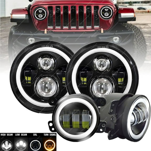 Halo LED Headlights   Halo LED Fog Lights Combo Kit for 2007-2018 Jeep Wrangler JK