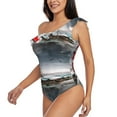 thumbnail image 2 of Haiem 3d Lighthouse in the Surf Women's One Piece Swimsuits Tummy Control One Shoulder Bathing Suits Ruffle Swimwear-Small, 2 of 8