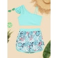 thumbnail image 7 of YiZYiF Girls 2-Piece Tropical Print Swimsuit Asymmetrical Ruffle Crop Top with Shorts Tankini Set Blue 16, 7 of 7
