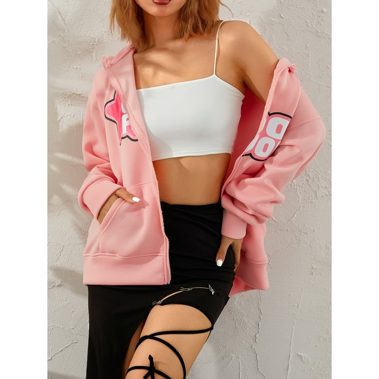 Women 's Oversized Zip Up Sweatshirt Cross Rhinestone Women 's Oversized Zip Up Sweatshirt Cross Rhinestone