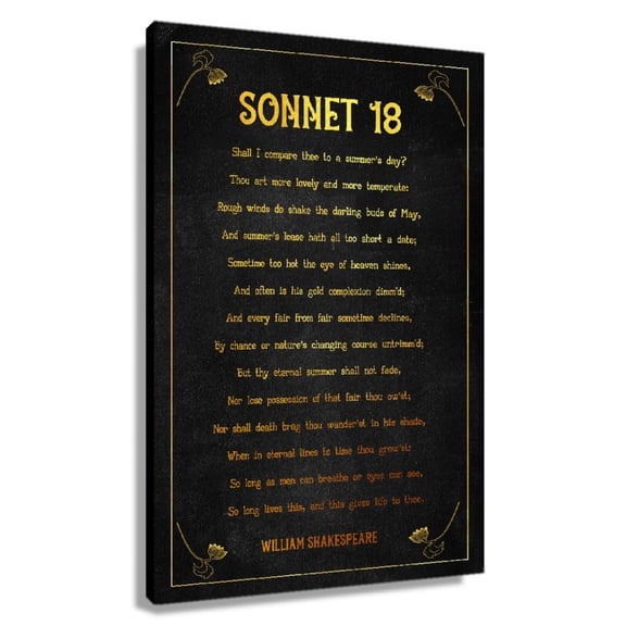Sonnet 18 Poem Wall Decor William Shakespeare Quote Wall Art Poetry Poster Pictures for Living Room Print Paintings for Bathroom Canvas Framed 24×36 in