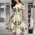 thumbnail image 2 of Pink Flowers Cream Background Pattern Women's Classic Swing Skater Dress Casual Work Party Cocktail Dresses, 2 of 6