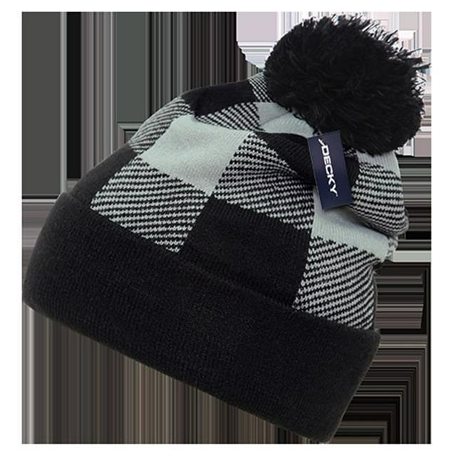 Decky Tuques 8028-BLK Tuque à Carreaux Pompon - Noir