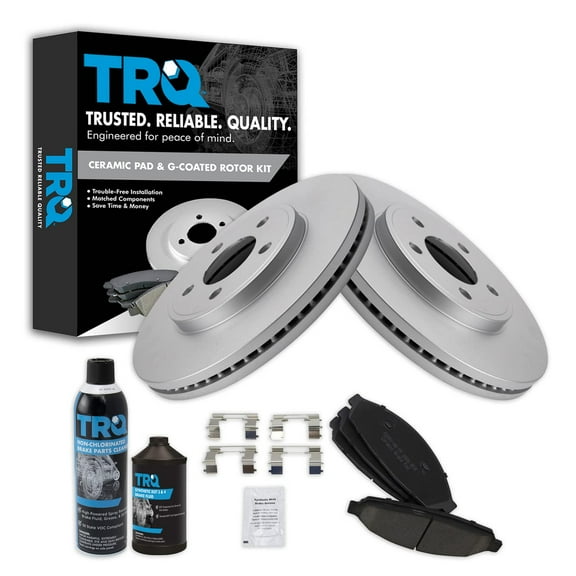 TRQ Front Brake Pad & Coated Rotor Kit Left LH & Right RH w/Chemicals BKA23845