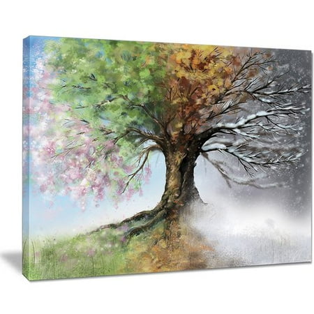 Four Seasons Paintings - Design Art 'Tree with Four Seasons' Painting Print on Wrapped Canvas