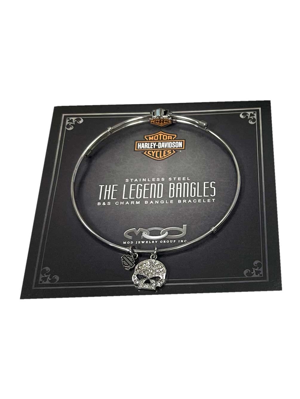 Harley-Davidson Womens Bangle, White Bling Willie Skull Charm Bracelet HSB0043-7, Harley Davidson