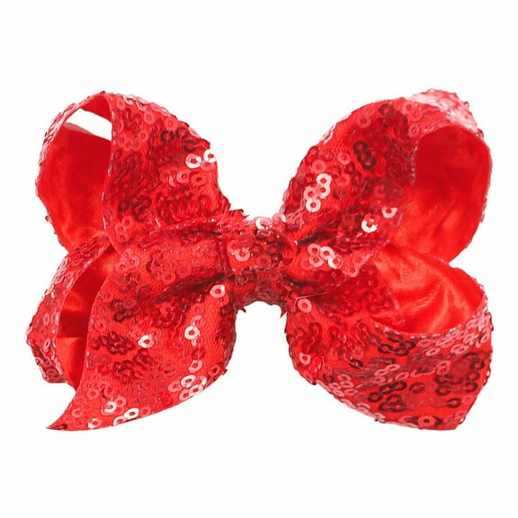 Hair Bows for Girls, 4 Inches Sequins Bows Alligator Hair Clip Hair Barrettes Accessories for Women Teens Girls Kids (Red)