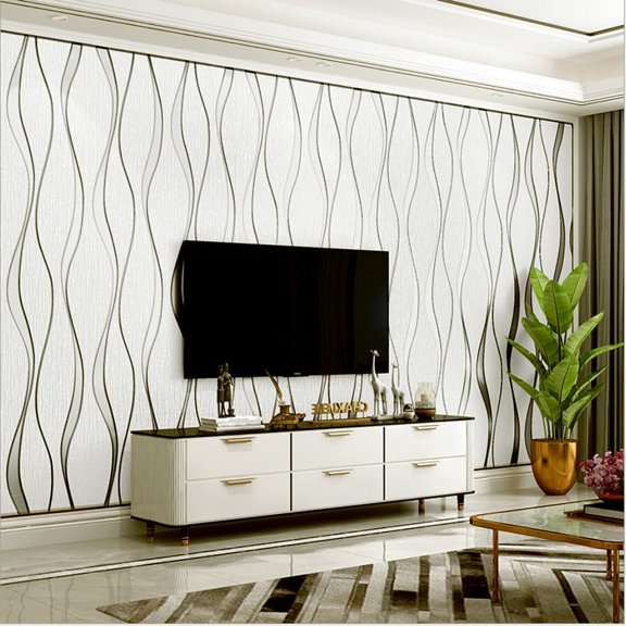 Q QIHANG Modern Minimalist 3D Curve Water Ripple Three-Dimensional Flocking Non-Woven Wallpaper Bedroom Living Room TV Background Wall Shop Decoration20.87 Wx393.7 L Non-Pasted (Cream)