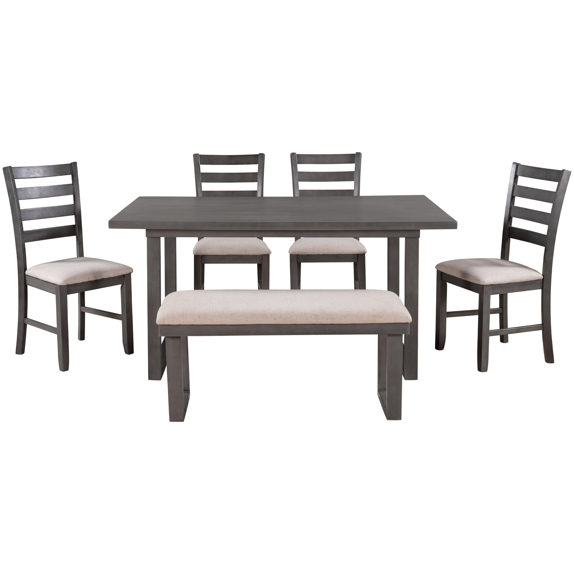 6Pieces Family Furniture, Solid Wood Dining Room Set with Rectangular