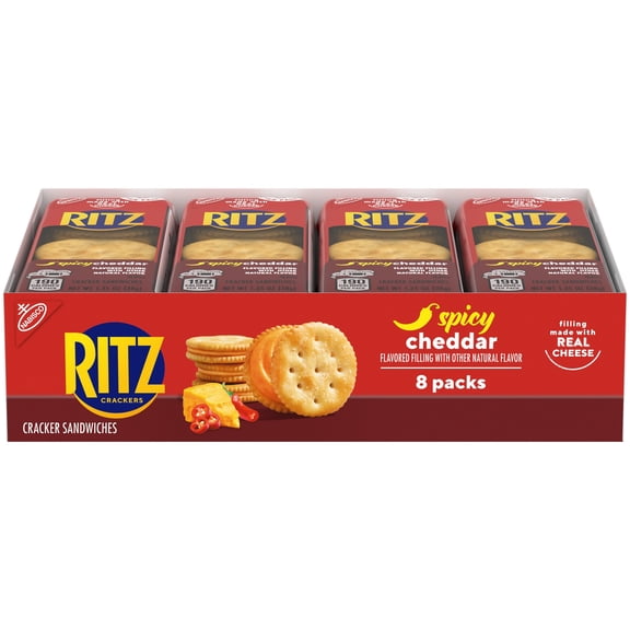 RITZ Spicy Cheddar Cheese Sandwich Crackers, Lunch Snacks, 8 Snack Packs (6 Crackers Per Pack)
