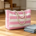 thumbnail image 4 of Lypsnake Oversized Canvas Beach Tote Bag, Waterproof Sandproof Striped Travel Tote Bag with Wet Pocket Zipper Inner Pockets Rope Handle,Handbag for Swim Pool Gym Picnic Travel Weekend, 4 of 7
