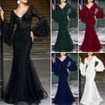 thumbnail image 6 of Quixlent Women Evening Dress V Neck See-through Lace Embroidery Flared Sleeves Ball Gown A-line Fishtail Hem Slim Fit Cocktail Party Prom Banquet Maxi Dress, 6 of 8