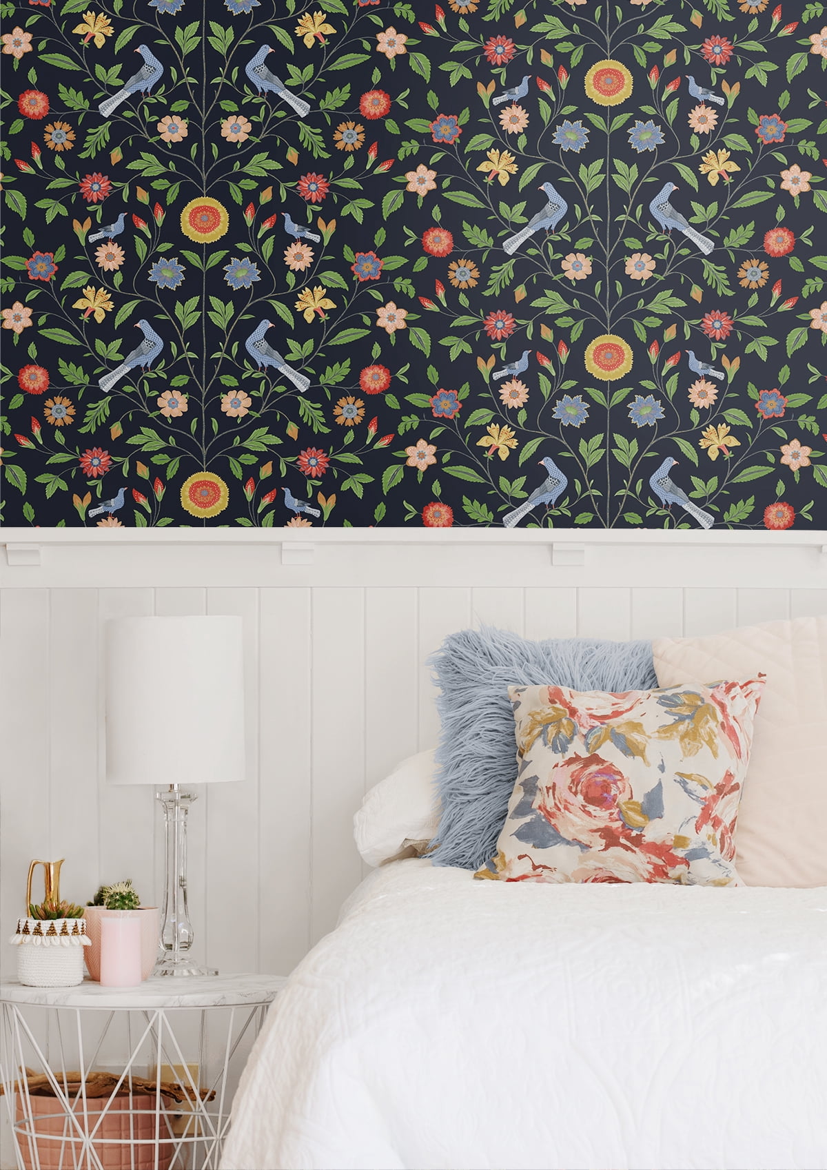 NextWall  Bird Toile Peel and Stick Wallpaper 20.5 in. W x 18 ft. L - Midnight Blue