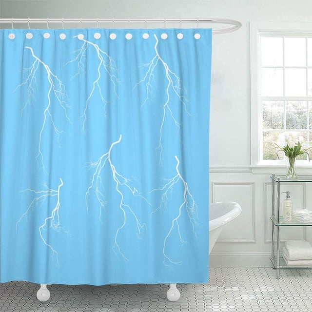 ABPHQTO Bolt with White Lightning Collection Azul Electricidad Luz Esfuerzo Tormenta Brillante Cortinas de ducha de baño 152x180 cm