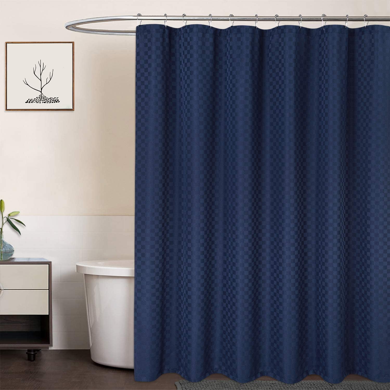 GlowSol Shower Curtain 72x72 Heavy Duty Thick Hotel Luxury Waterproof  Plaid Fabric Shower Curtain for Bathroom Washable, Gray, 1 Panel 