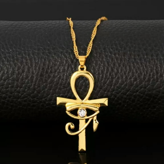 HOOUN Egyptian Eye of Horus Ankh Cross Pendant Necklace Protection Jewelry Chain 20"-Ankh w. Eye of Horus