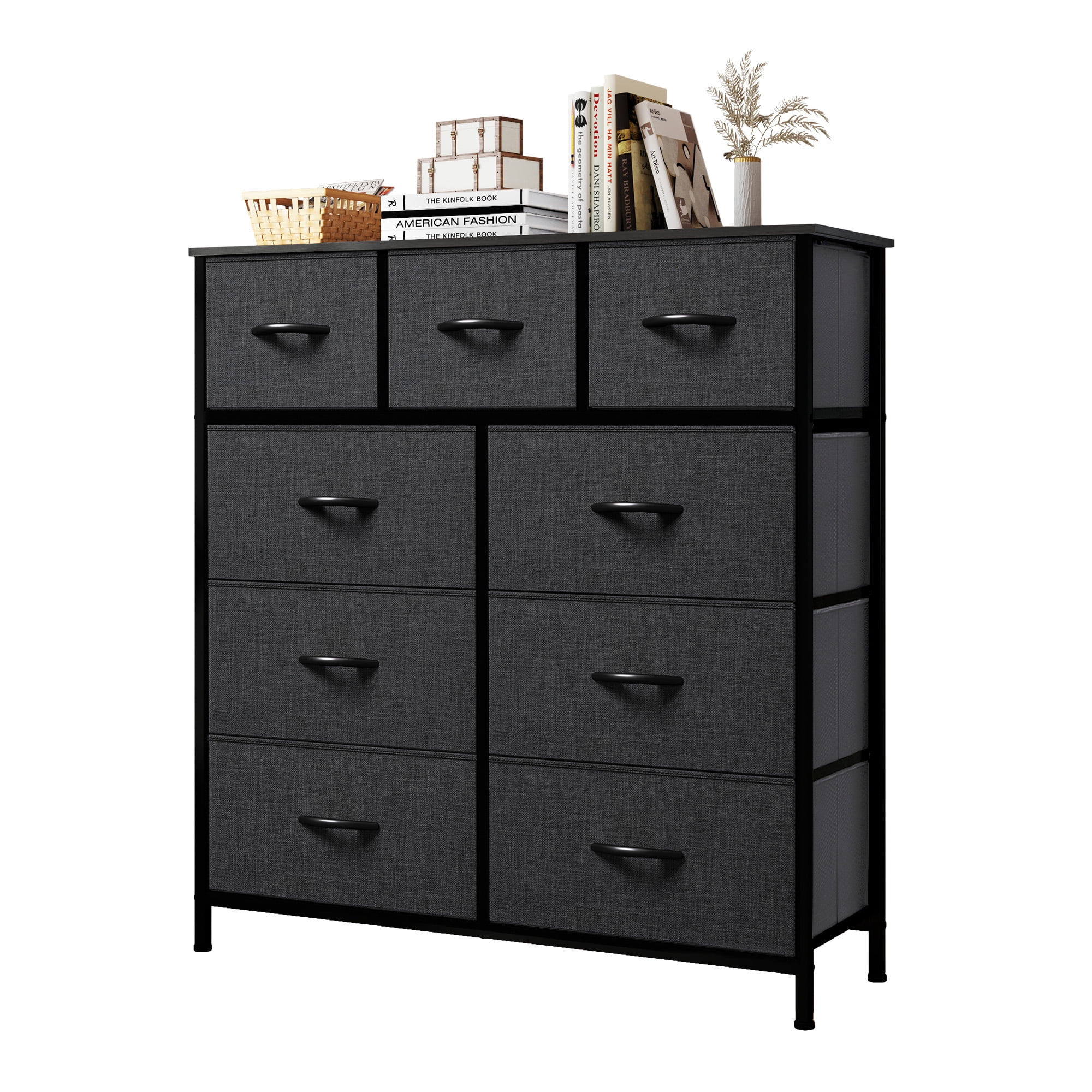 Uforic 9 Drawer Fabric Dresser, Sturdy Storage with Metal Frame for & Closet, Black Gray