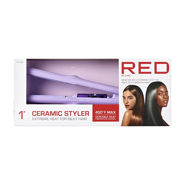 Red by Kiss Plancha alisadora de cerámica de 1.0 in, hasta 450 F, ajustes de calor variables para cabello suave y sedoso, placas de cerámica profesionales, cable giratorio sin enredos (púrpura)