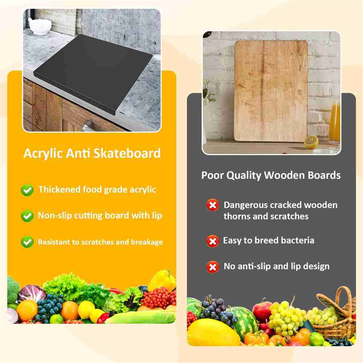 Black Acrylic Cutting Board with Lip, Size 17.7X13.7 Inch, No-Scratches, Kitchen, for Kitchen
