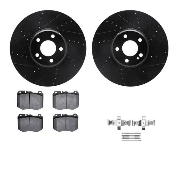 Dynamic Friction Company Front Brake Rotors-Drilled and Slotted-Black with 5000 Advanced Brake Pads includes Hardware 8512-63143