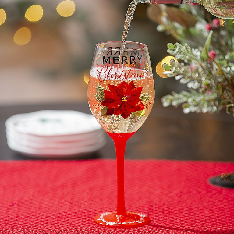 Stemmed Wine Glass, 17 oz., w/ Box ,Christmas Joy