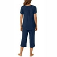 thumbnail image 6 of Feancey Women's Pajama Sets with Pockets Button Short Sleeve Blouse and Capri Pants Sleepwear Two Piece Pleated Casual Loungewear Oufits Navy XL, 6 of 9
