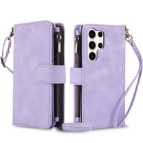 for Samsung Galaxy S24 Ultra Crossbody Case Wallet with Card Slots - PU Leather Case RFID Blocking Zipper Pocket Lanyard Wrist Strap Shockproof Protective Phone Cover for Galaxy S24 Ultra, Purple