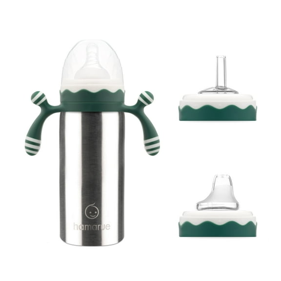 Hamarue Deluxe 3-in-1 Stainless Steel Sippy Cups for Babies & Toddlers | Non-Toxic Insulated Baby Bottle | BPA-Free | Ages 3M  | Evolving Feeding Solution