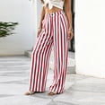 thumbnail image 2 of Womens Palazzo Pants 2026 Summer Linen Striped Wide Leg Trousers Elastic Waist Flowy Lounge Pant Pockets, M, 2 of 6