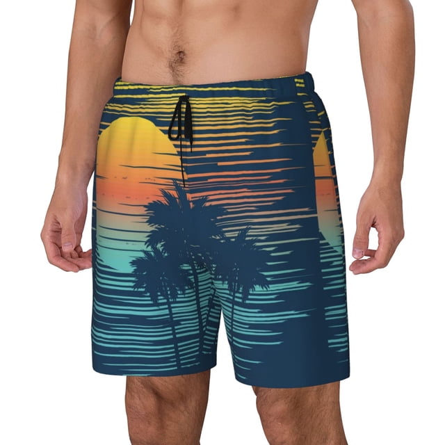 Balery Palm Trees Bañador para hombre, shorts de playa de secado rápido con entrepierna y forro de compresión-X-Large